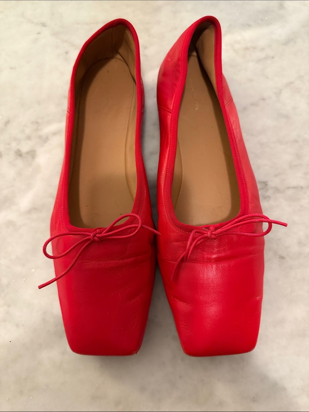 Mansur Gavriel Leather Square Toe Ballerina in Poppy